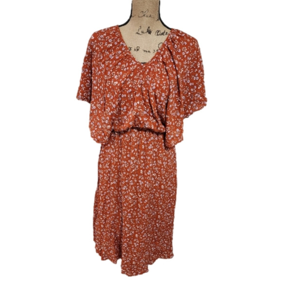 Piper and Scoot spicy mustard and white flora midil boho dress size small new!!! - Picture 1 of 7